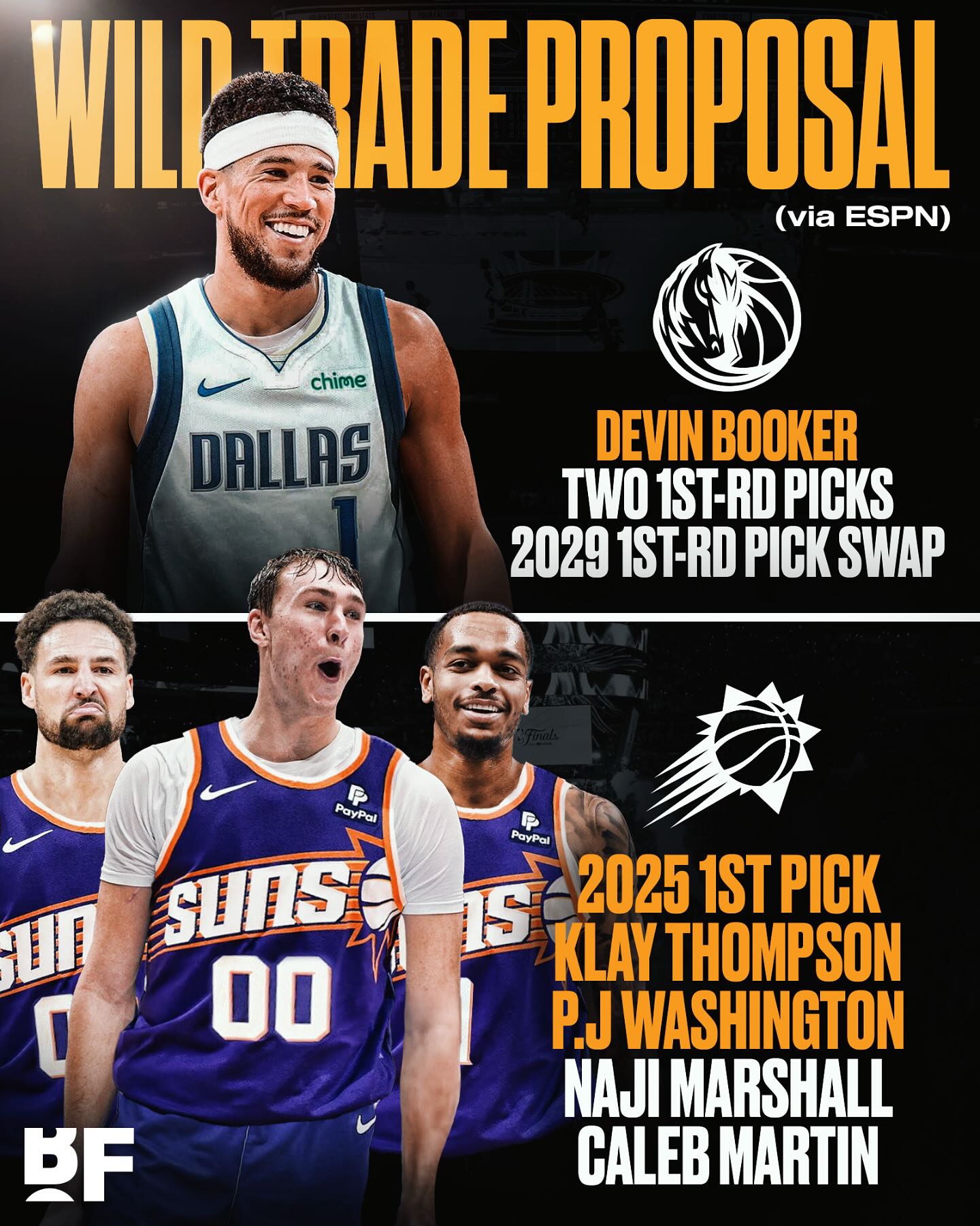 ESPN交易模拟：独行侠送出状元签+克莱等4将换布克+2首轮签等